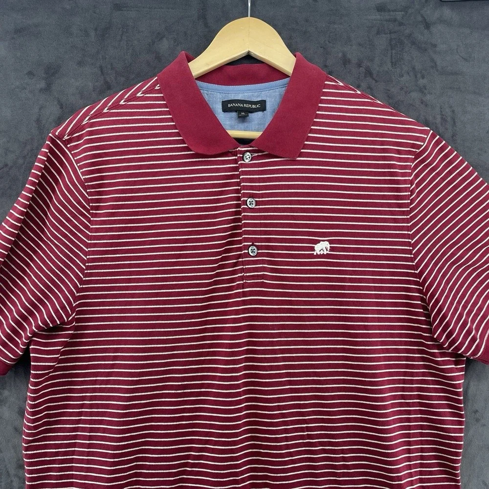 Banana Republic Polo Shirt Mens XL Golf Casual Knit Red Striped Short Sleeve